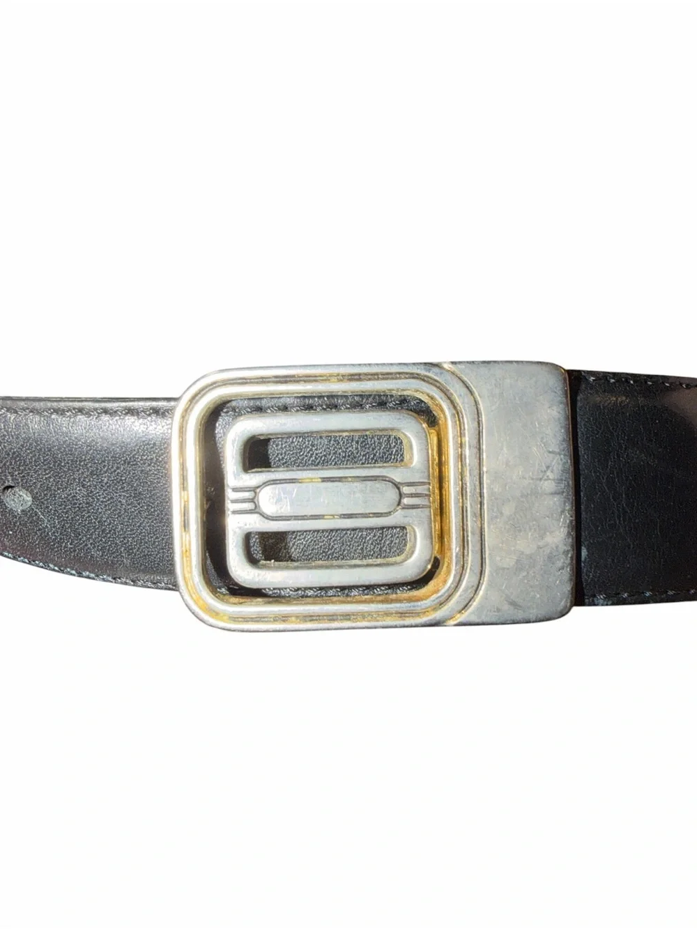 Black and Brown Reversible Leather Belt with Gold-Tone Buckle waist 40